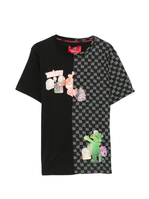 T-shirt bambino Sprayground nera check con stampa shark Sprayground kids | SPY1495X